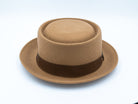 OrangebearSTL Porkpie hat in Camel color  back view