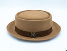 OrangebearSTL Porkpie hat in Camel color front view