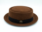 OrangebearSTL Porkpie hat in chocolate color  front
