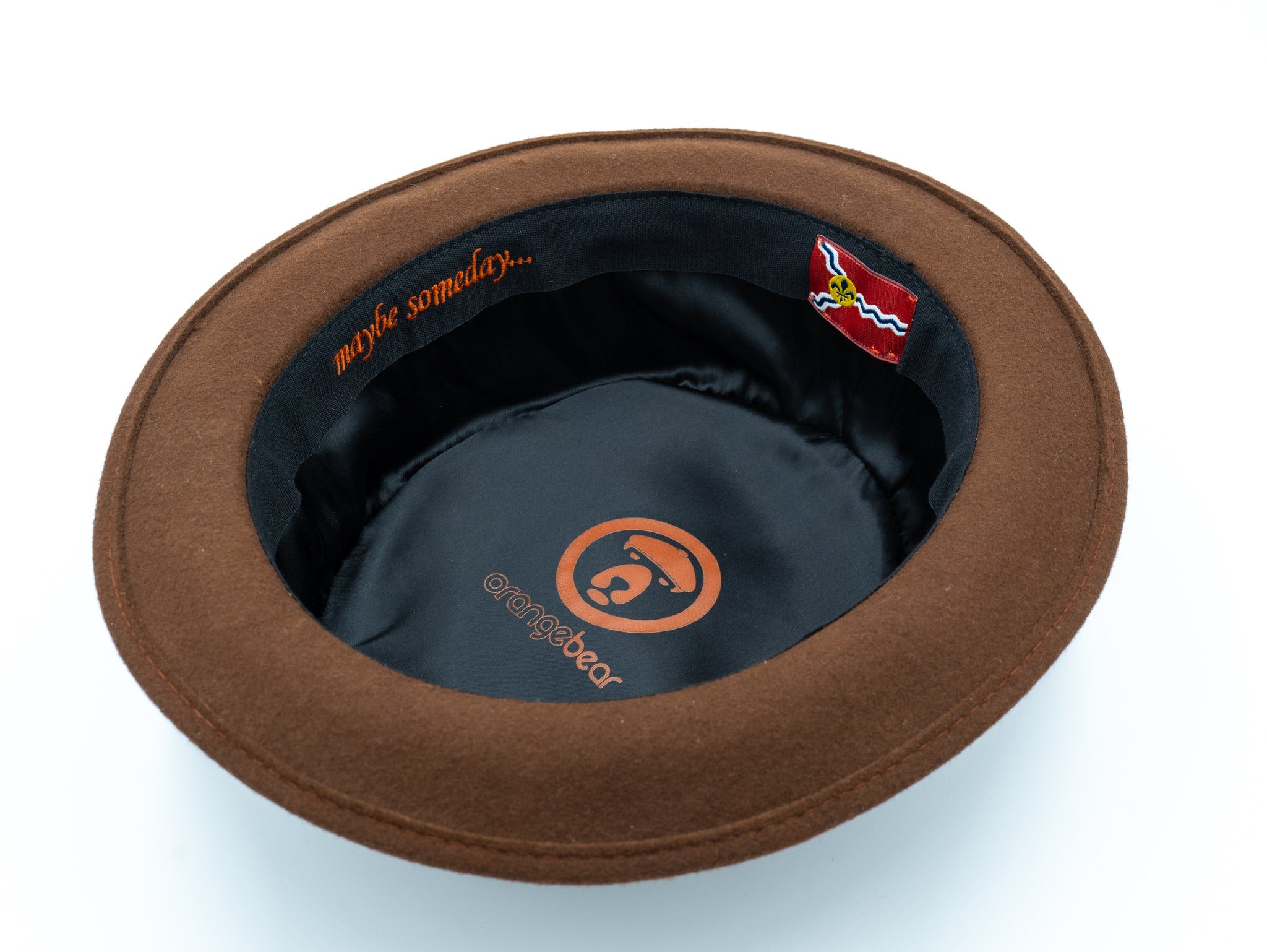 OrangebearSTL Porkpie hat in chocolate color inside