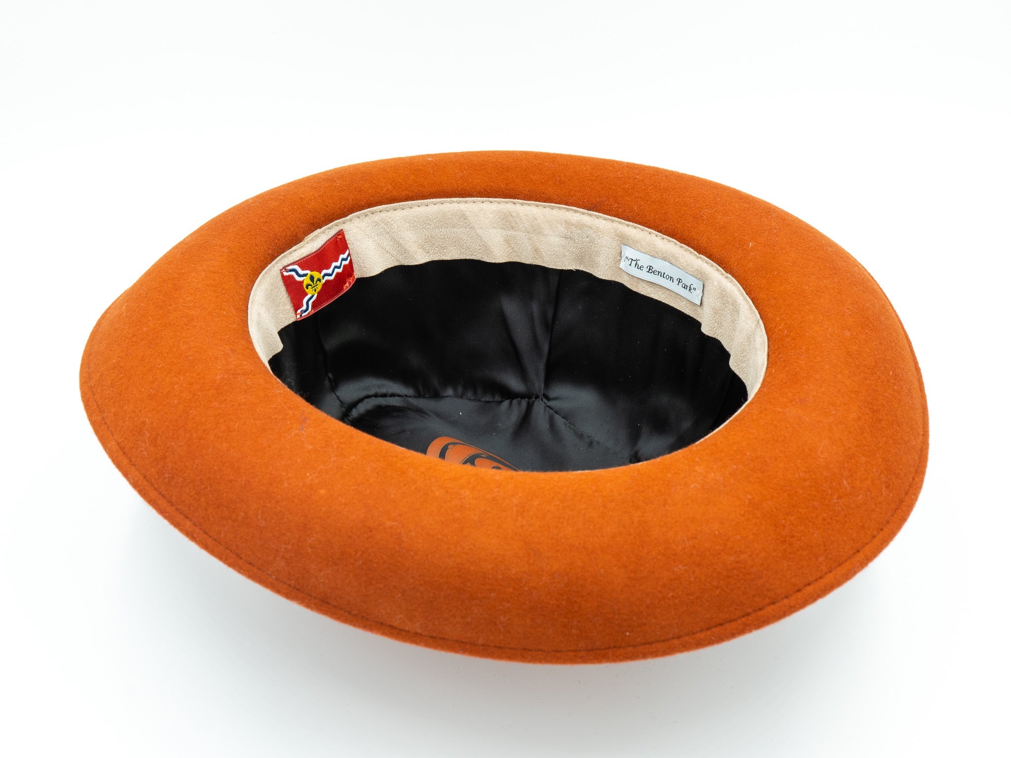 Orangebearstl Fedora Hat in red brick color inside