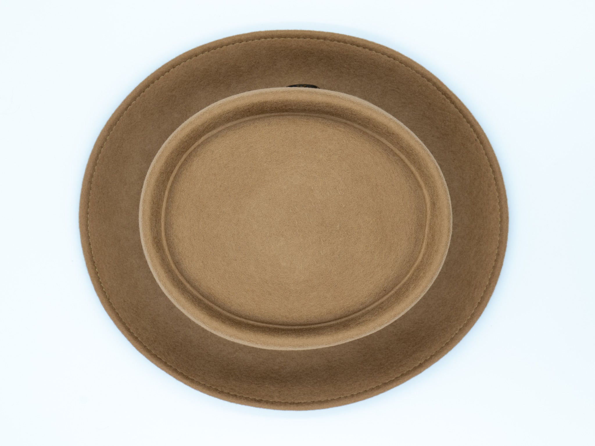 OrangebearSTL Porkpie hat in Camel color  top